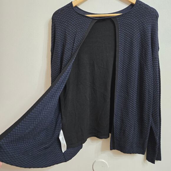 EILEEN FISHER Women Boxy Oversized Lagenlook Open Back Knit Sweater M Blue Black - Picture 6 of 11